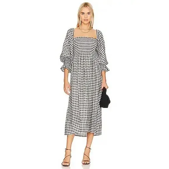 Sleeper NWT Gingham Linen Atlanta Midi Dress Medium - Picture 1 of 9